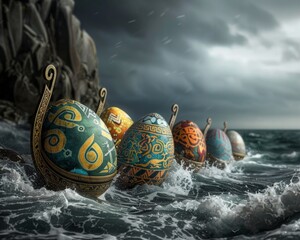 Viking odyssey Easter eggs with runes and longships