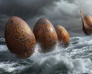 Viking odyssey Easter eggs with runes and longships