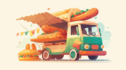 Illustration of a vehicle selling buns and hotdogs - obrazy, fototapety, plakaty