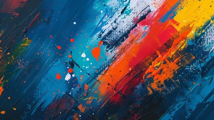 Dynamic Abstract Background with Energetic Brushstrokes and Splatters, Modern Acrylic Painting