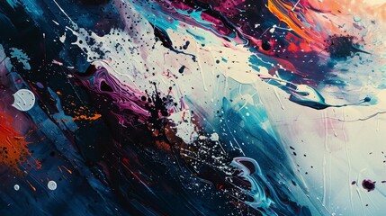 Dynamic Abstract Background with Energetic Brushstrokes and Splatters, Modern Acrylic Painting