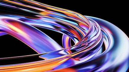 abstract swirl fluid rainbow chrome on a black background