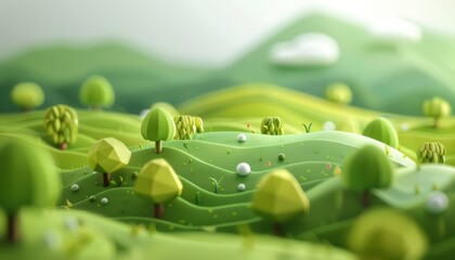 3D green nature mountains landscape background. Clay art style, Vector illustration.