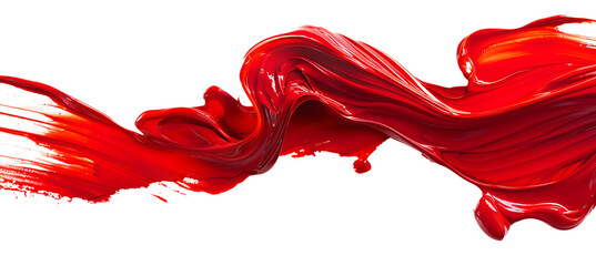 Red paint cascading in a wave-like pattern against a white backdrop.



