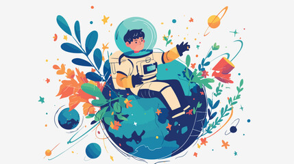 Illustration of a young boy exploring the space 2d