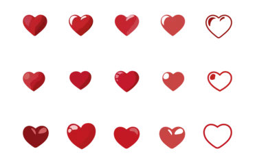 Fototapeten Serie von roten Herzsymbolen mit weißen Hintergrund. Romantisches Valentinstagsbanner oder Briefvorlage. Muttertags Herzchen für Geschenkkarten © Christina
