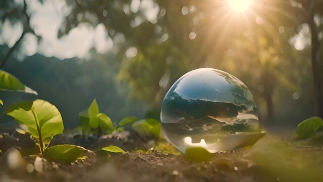 Environmental Mother Earth Nature Concept with Glass Ball Generative AI