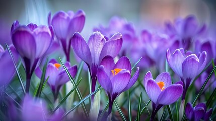 Enchanting Purple Crocus Blossom Close-Up in Spring Garden