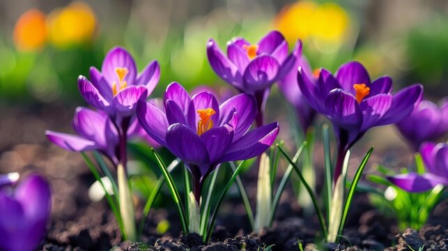 Enchanting Purple Crocus Blossom Close-Up in Spring Garden