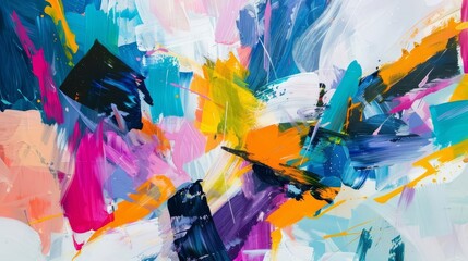 Energetic abstract acrylic painting with bold, expressive brushstrokes and a vibrant color palette, evoking a sense of movement and spontaneity