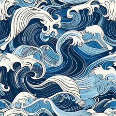 Fototapeta premium seamless pattern japanese wave illustration