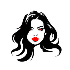 Logo of the face of a beautiful woman with long hair. To create logos, stickers, decals for advertising cosmetics and personal care products