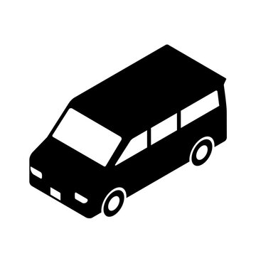 Isometric minivan icon. Solid style black color.