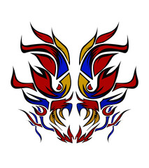 Tribal tattoo design combining black, red, blue and yellow. Perfect for tattoos, stickers, symbols, logos