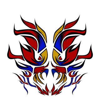Tribal tattoo design combining black, red, blue and yellow. Perfect for tattoos, stickers, symbols, logos
