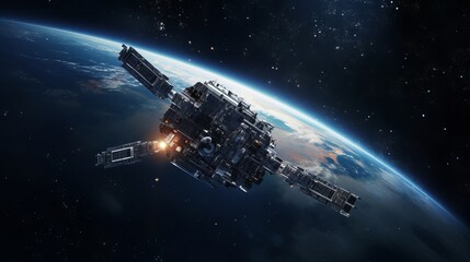 Obraz na płótnie Canvas Satellite orbiting planet space shuttle technology astronomy star galaxy 