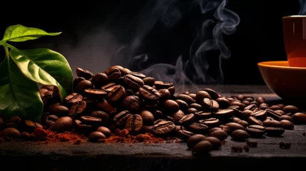 Foto op Plexiglas Aromatic coffee beans dark and rich fueling caffeine addiction  © MOUISITON