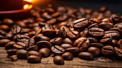 Aromatic coffee beans dark and rich fueling caffeine addiction  - obrazy, fototapety, plakaty