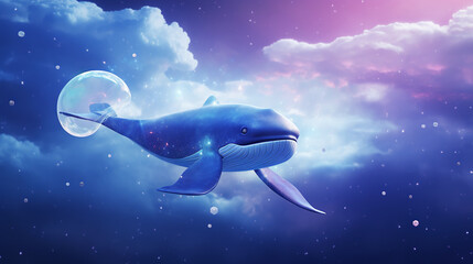 Obraz na płótnie Canvas generated illustration of surreal cloudscape with floating islands and flying whales