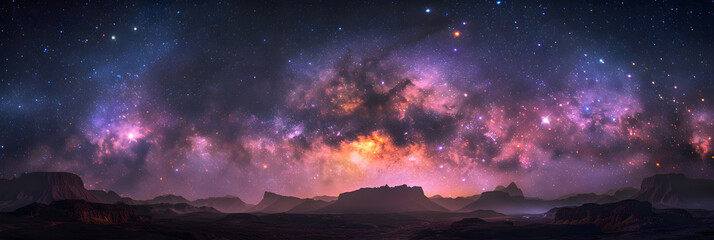 Scenic Cosmos Vista: Nebula Artistry and Meteor Magic against Star-studded Sky - obrazy, fototapety, plakaty