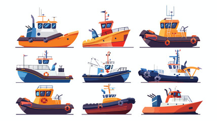 Illustration of different kind of boats 2d flat car