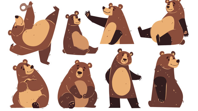 Illustration of different poses of bears 2d flat ca