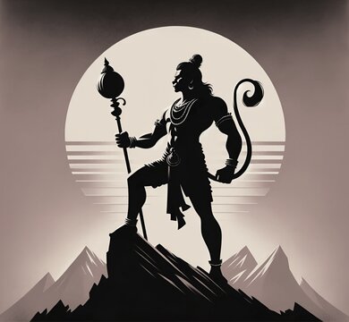 Simple illustration for hanuman jayanti with a lord hanuman silhouette.