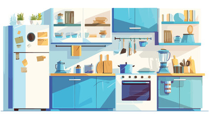 Illustration of kitchen appliances on a white backg