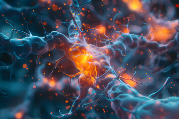 a computer generated image of a nerve cell with a glowing center