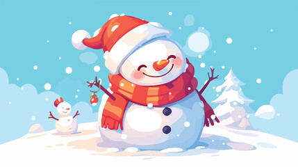Illustration of snowman on a white background 2d fl