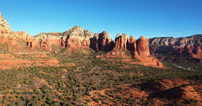 Aerial View of Scenic Red Rocks of Sedona, Sandstone Formations and Valley, Arizona USA