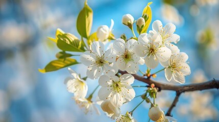Obraz premium Beautiful spring bright natural background with soft pink sakura flowers and birds