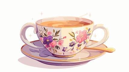 Illustration of teacup and saucer on white 2d flat