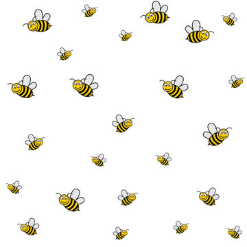 Bee seamless pattern, honey and bee illustration isolated on white background