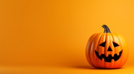 Traditional halloween pumpkin mockup on yellow background with copy space