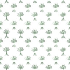 Tree with roots texture silhouettes seamless pattern
