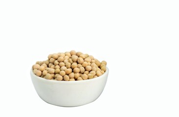 Dry Pea in a White Bowl Isolated on White Background with Copy Space