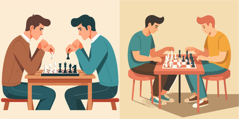 vector set of people are playing chess