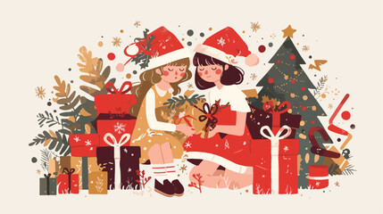 Illustration of two children at Christmas 2d flat c