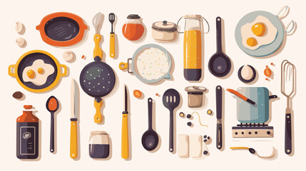Fototapeta na wymiar Illustration of utensils on white 2d flat cartoon v