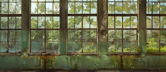 View of a dilapidated building with numerous windows