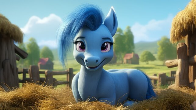 Pictures of a cute pony with blue hair cartoon