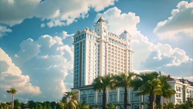 video tall and big building from outside with white clouds
