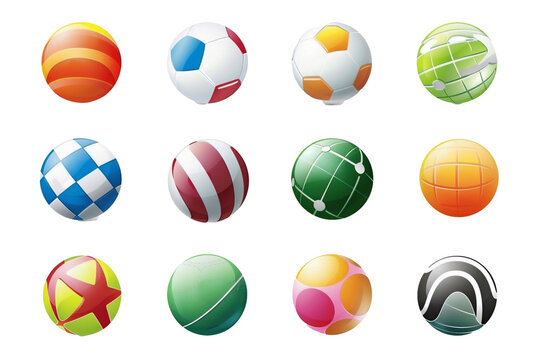 set of different balls, PNG file