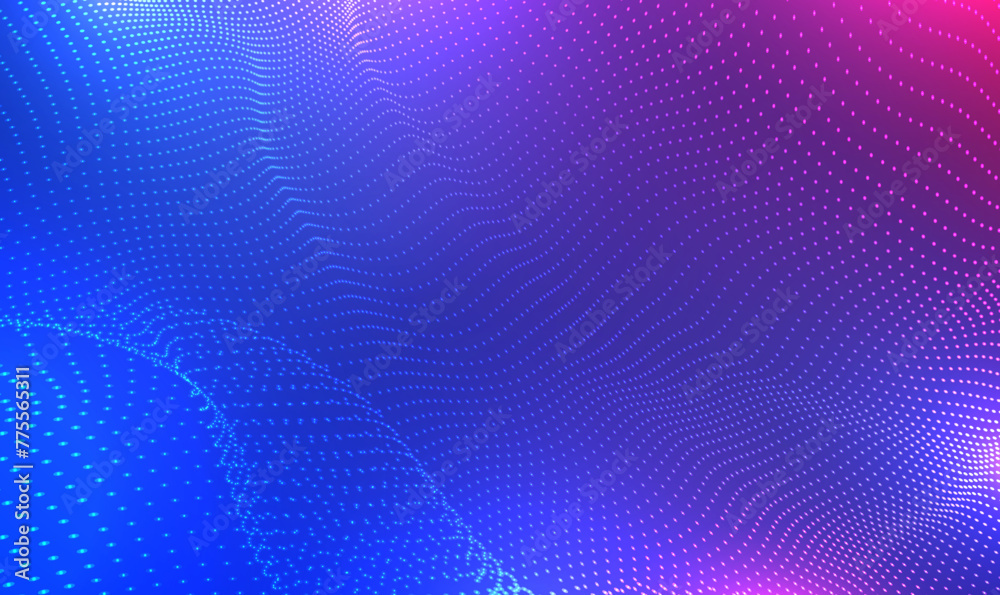 Poster abstract waving particle technology and science background. 3d wave point fractal grid infographic s