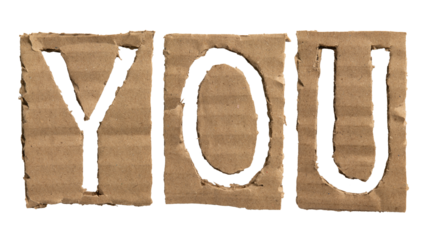 A word "you" crafted from a cardboard