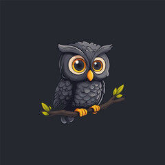 Owl on a branch logo illustration vector design
