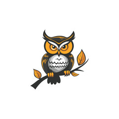 Owl on a branch logo illustration vector design