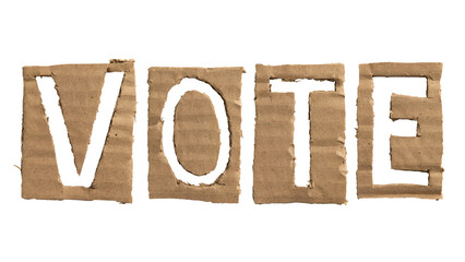 A word "vote" crafted from a cardboard