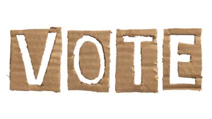 A word "vote" crafted from a cardboard
